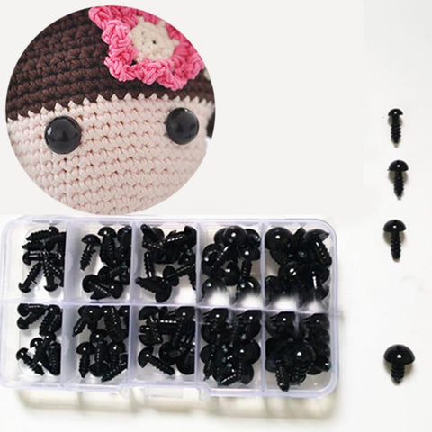 100pcs 6-12mm Black Plastic Crafts Safety Eyes for Teddy Bear Soft Toy Animal Doll Amigurumi DIY Accessories
