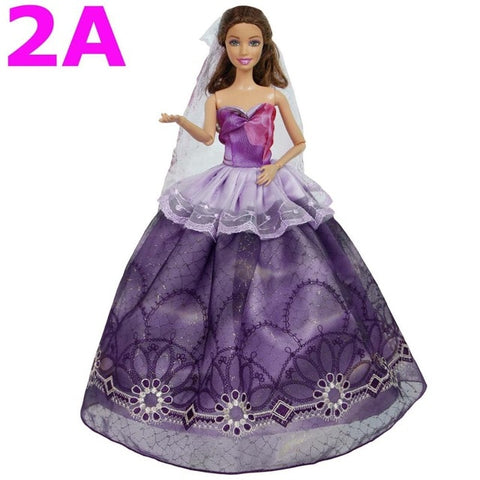 Handmade Wedding Dress Princess Evening Party Ball Long Gown Skirt Bridal Veil Clothes For Barbie Doll Accessories xMas DIY Toy